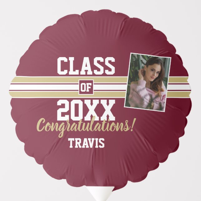 Burgundy and Gold Graduation Photo Congratulations Balloon (Front)