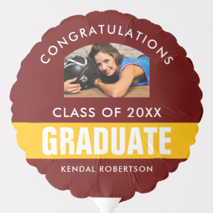 Burgundy and Gold Graduation Photo Custom Balloon