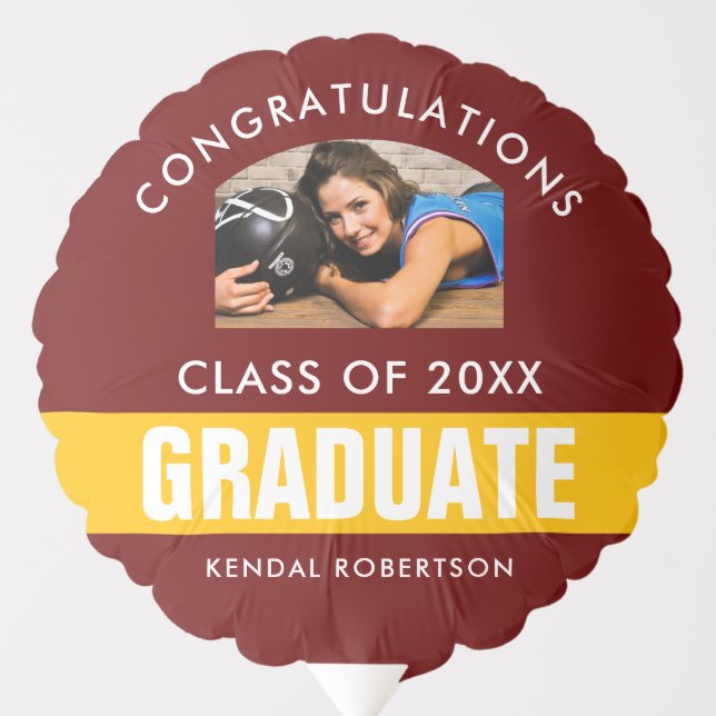 Burgundy and Gold Graduation Photo Custom Balloon (Front)