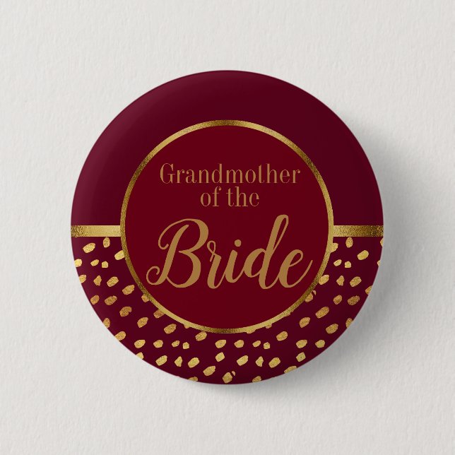Burgundy and Gold Grandmother of the Bride Wedding Button (Front)