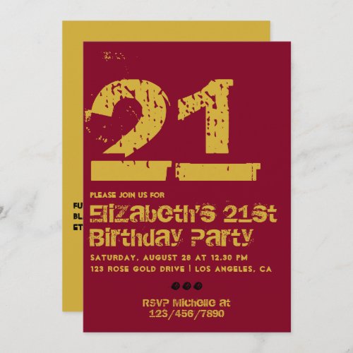 Burgundy and Gold Grunge Typography Birthday Invitation