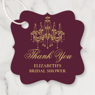 Burgundy and Gold Hand Drawn Vintage Chandelier Favor Tags