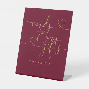 Burgundy And Gold Heart Script Cards And Gifts Pedestal Sign