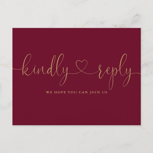 Burgundy And Gold Heart Script Song Request RSVP Invitation Postcard