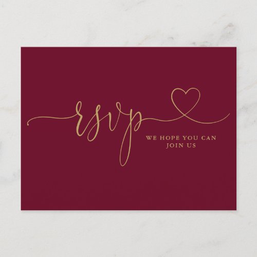 Burgundy And Gold Heart Script Song Request RSVP  Invitation Postcard
