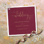 Burgundy And Gold Heart Script Wedding Napkins<br><div class="desc">This elegant heart script burgundy and gold wedding design can be personalized with your celebration details set in chic typography. Designed by Thisisnotme©</div>