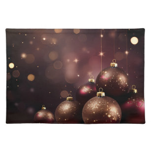 BURGUNDY AND GOLD HOLIDAY CHRISTMAS BALLS CLOTH PLACEMAT