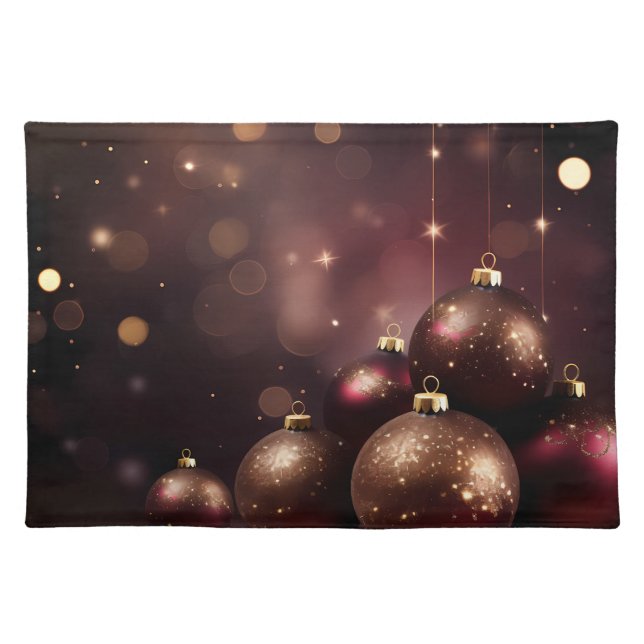 BURGUNDY AND GOLD HOLIDAY CHRISTMAS BALLS CLOTH PLACEMAT (Front)
