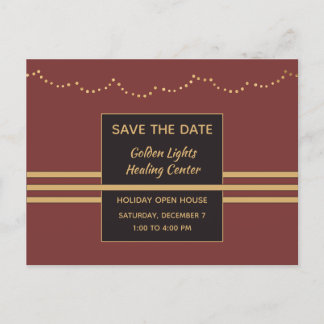 Burgundy and Gold Holiday Event Save the Date Announcement Postcard