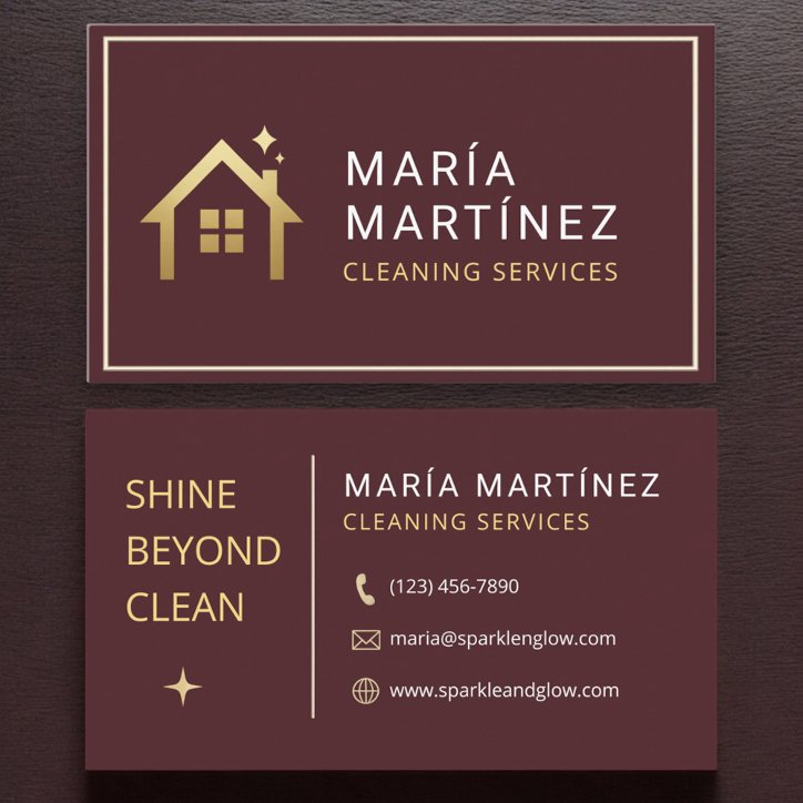 Burgundy And Gold House Cleaning Services Business Card