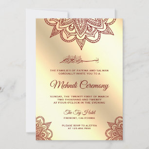 Burgundy and Gold Islamic Muslim Mehndi Ceremony Invitation