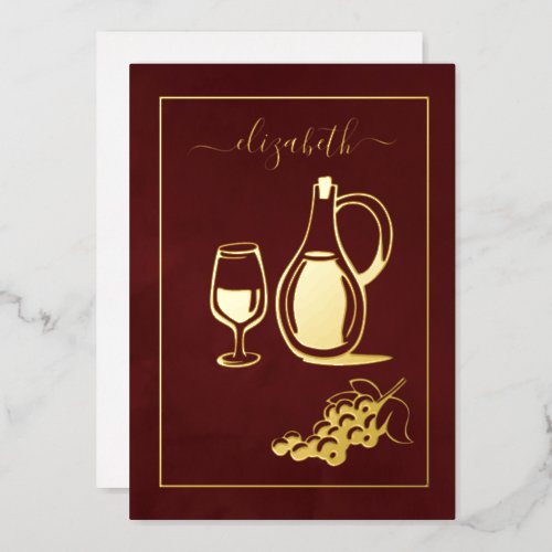 Burgundy and Gold Italian Wine Bridal Shower Foil Invitation