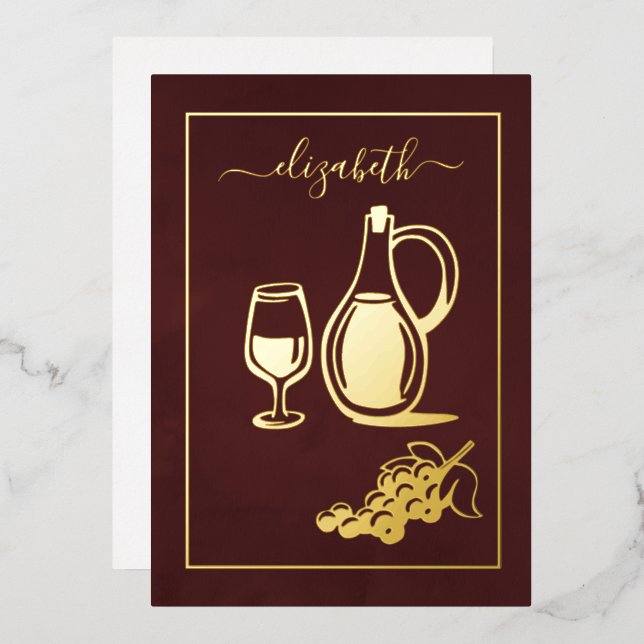 Burgundy and Gold Italian Wine Bridal Shower Foil Invitation (Front/Back)