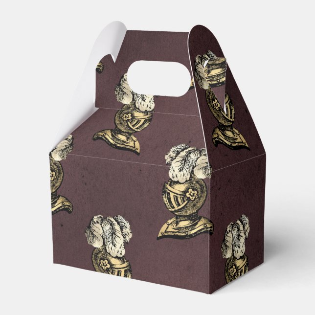 Burgundy and Gold Knight Pattern Favor Boxes (Front Side)