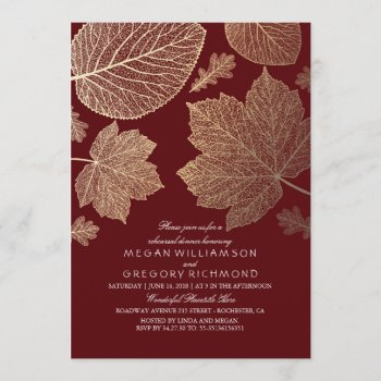 Burgundy And Gold Leaves Fall Rehearsal Dinner Invitation by jinaiji at Zazzle