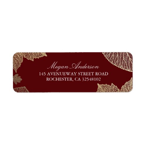 Burgundy and Gold Leaves Fall Wedding Label