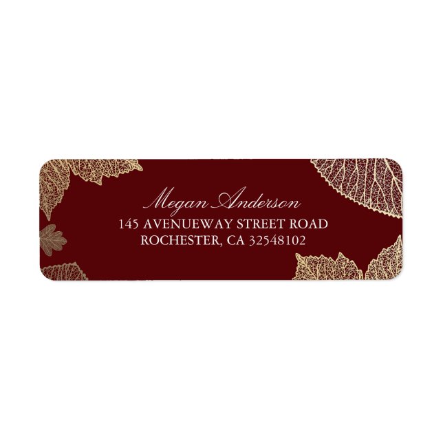 Burgundy and Gold Leaves Fall Wedding Label (Front)