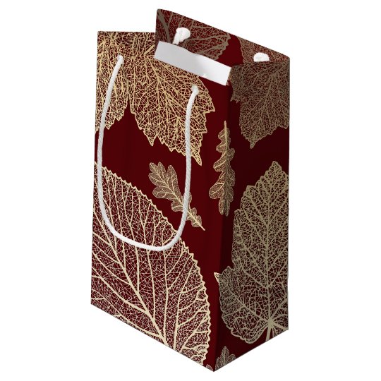 Burgundy And Gold Leaves Fall Wedding Small Gift Bag Zazzle Com