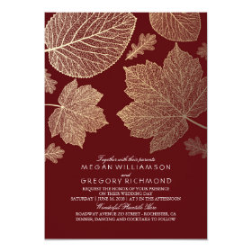 Burgundy and Gold Leaves Vintage Fall Wedding Card