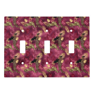 Burgundy and Gold Leopard Series Design 10 Light Switch Cover