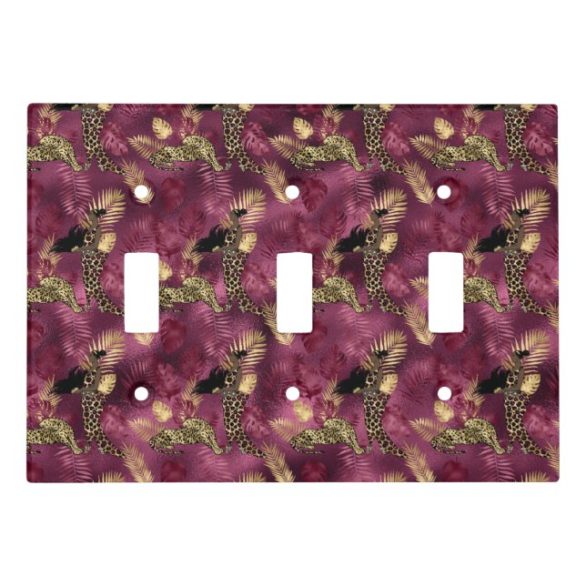 Burgundy and Gold Leopard Series Design 10 Light Switch Cover (Front)