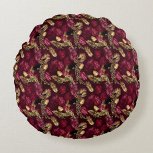 Burgundy and Gold Leopard Series Design 12 Round Pillow