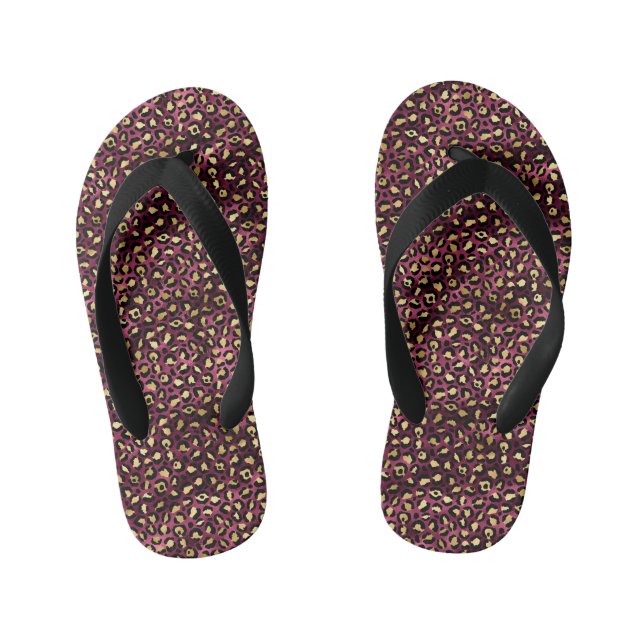 Burgundy and Gold Leopard Series Design 1 Kid's Flip Flops (Footbed)