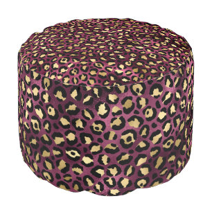 Burgundy and Gold Leopard Series Design 1  Pouf