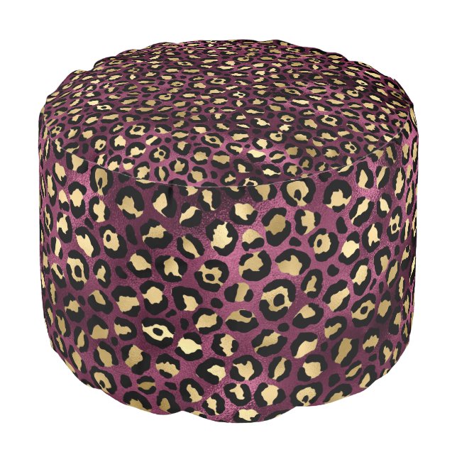 Burgundy and Gold Leopard Series Design 1  Pouf (Angled Front)