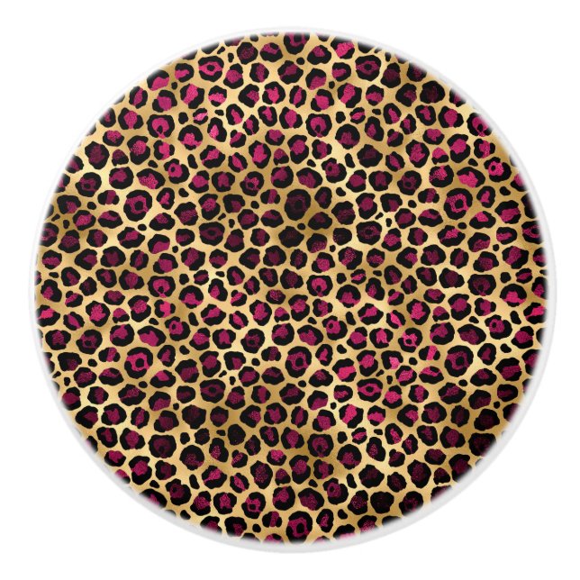 Burgundy and Gold Leopard Series Design 2 Ceramic Knob (Front)