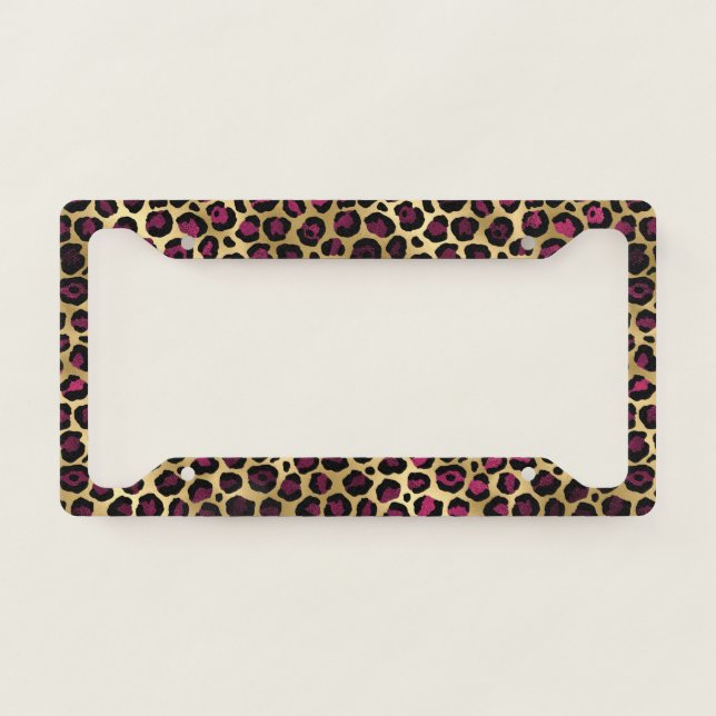 Burgundy and Gold Leopard Series Design 2 License Plate Frame (Front)