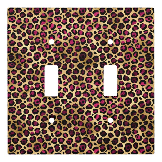 Burgundy and Gold Leopard Series Design 2 Light Switch Cover (Front)