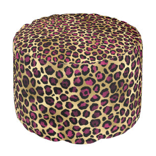 Burgundy and Gold Leopard Series Design 2  Pouf
