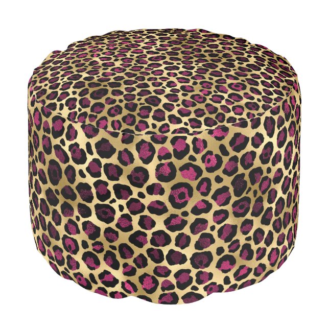 Burgundy and Gold Leopard Series Design 2  Pouf (Angled Front)