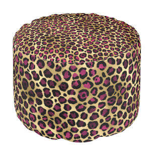 Burgundy and Gold Leopard Series Design 2  Pouf