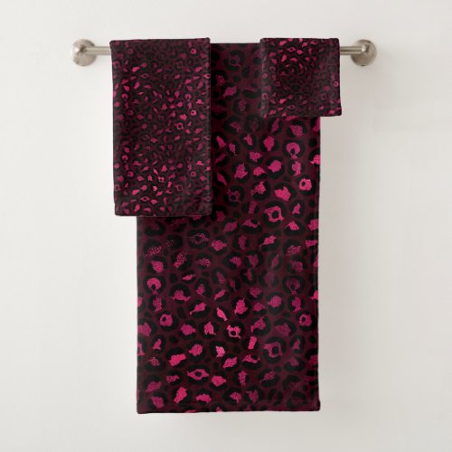 Burgundy and Gold Leopard Series Design 3 Bath Towel Set