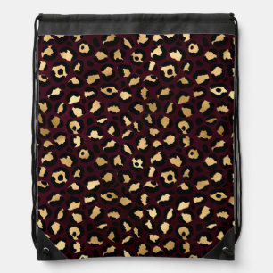 Burgundy and Gold Leopard Series Design 8 Drawstring Bag