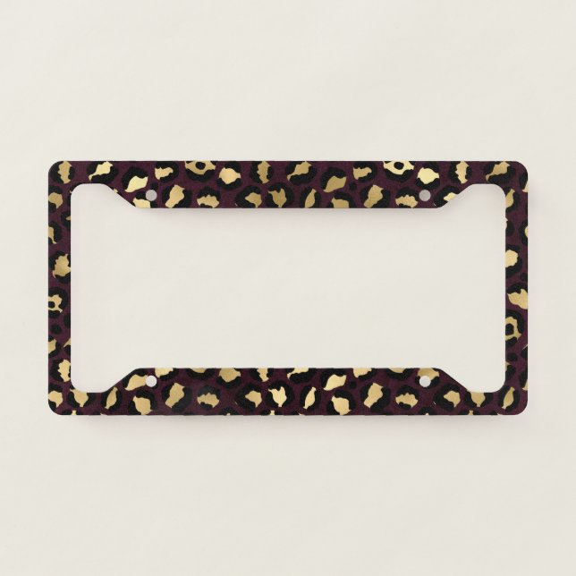 Burgundy and Gold Leopard Series Design 8 License Plate Frame (Front)