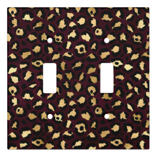 Burgundy and Gold Leopard Series Design 8 Light Switch Cover
