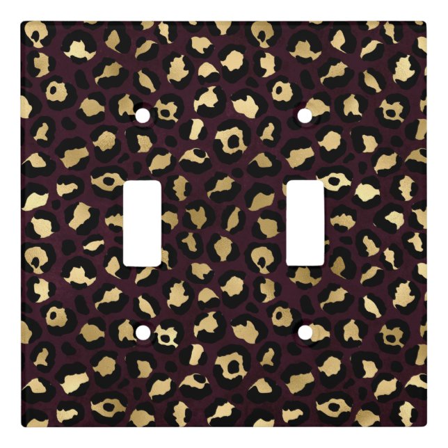 Burgundy and Gold Leopard Series Design 8 Light Switch Cover (Front)