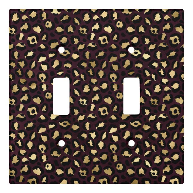 Burgundy and Gold Leopard Series Design 8 Light Switch Cover (Front)