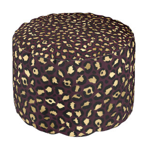 Burgundy and Gold Leopard Series Design 8  Pouf