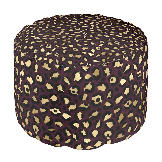 Burgundy and Gold Leopard Series Design 8  Pouf (Angled Front)