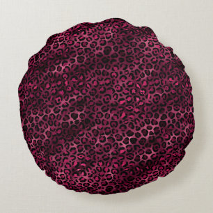 Burgundy and Gold Leopard Series Design 9 Round Pillow