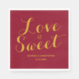 Burgundy and Gold Love is Sweet Napkins