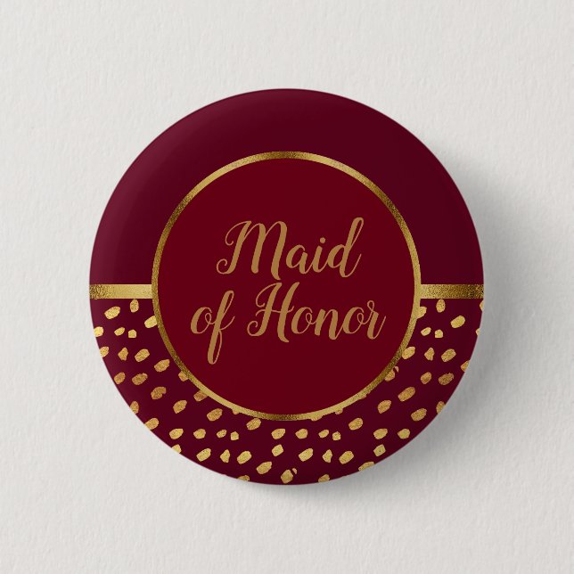 Burgundy and Gold Maid of Honor Wedding Button (Front)