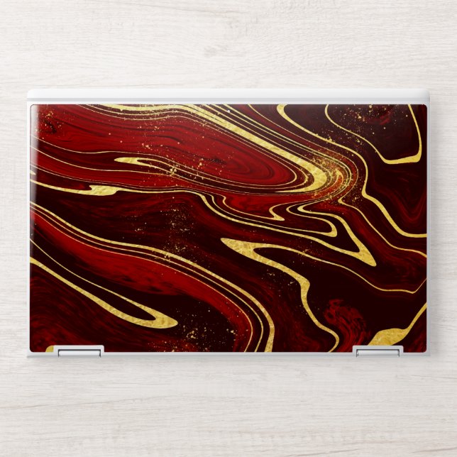 Burgundy and Gold Marble HP Laptop Skin (Front)