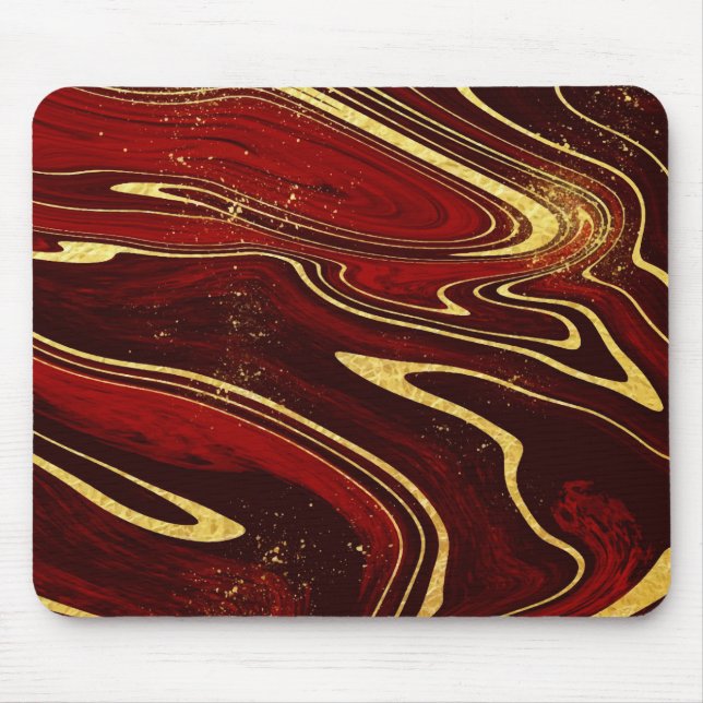 Burgundy and Gold Marble Mouse Pad (Front)