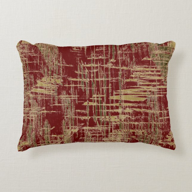 Burgundy and Gold Modern Art Accent Pillow (Front)