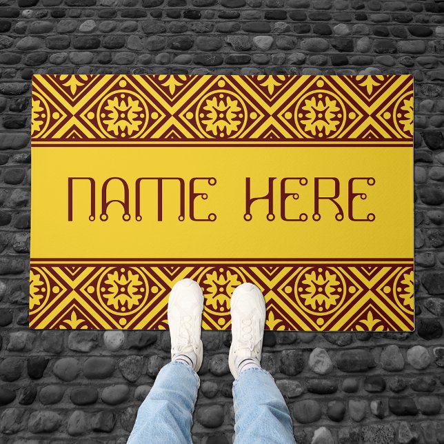 Burgundy And Gold Modern Custom Name Door Mat (Creator Uploaded)